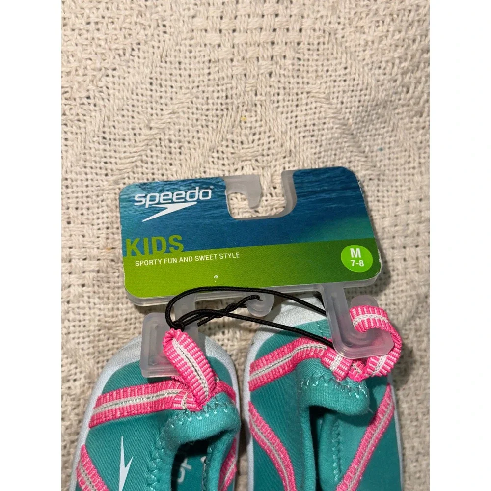 Speedo Kids Mary‎ Jane Aqua Water Shoes Medium M Turquoise Pink Beach M-7/8
